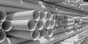 PVC pipe stacked in warehouse